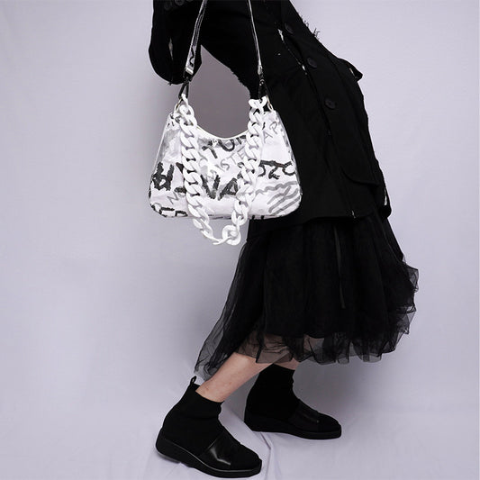Graphic Design Chain Shoulder Bag NA8454