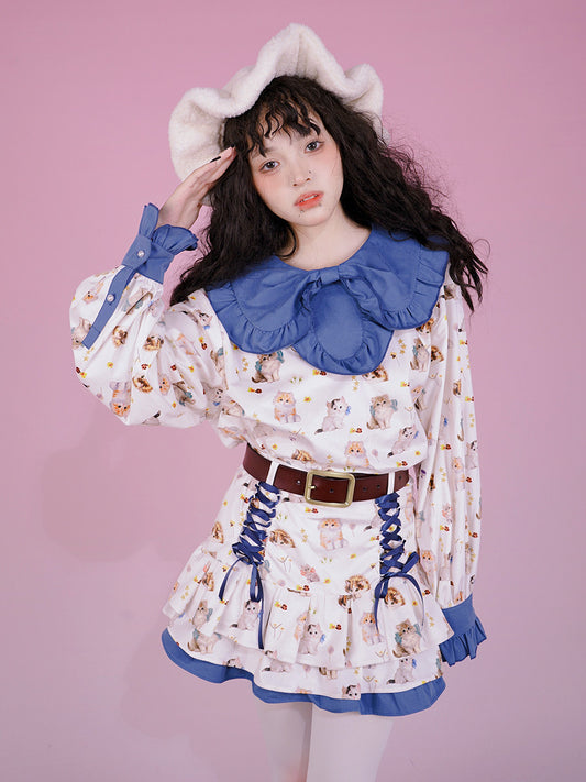 Flower Print Bow Skirt NA8271-K