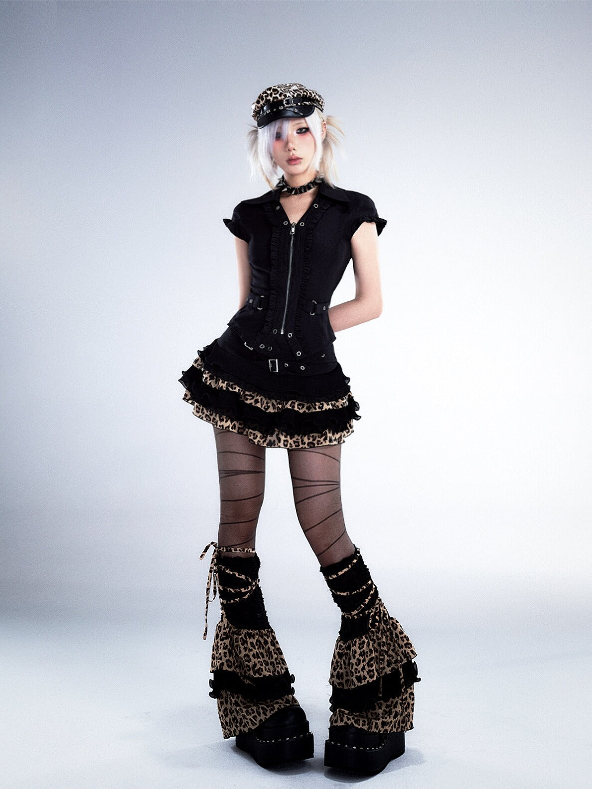 Leopard Tiered Knit Tie-Leg Warmers NA8165