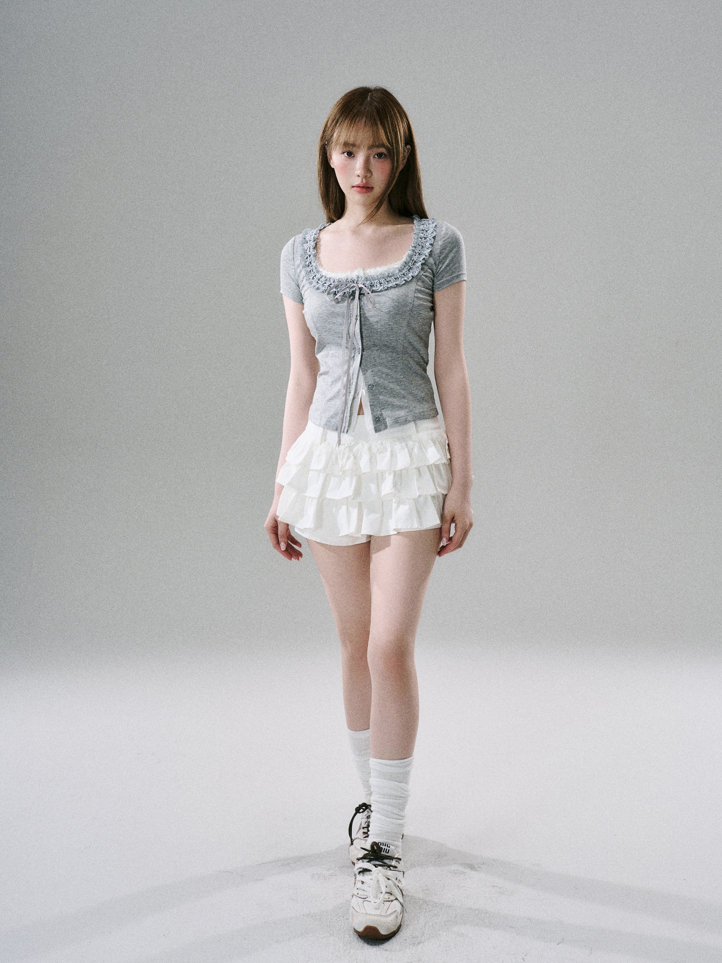 Sweet Girly Lace Ruffle Cargo Skirt NA8816