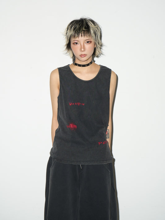 Letter Graffiti Round Neck Sleeveless Tank Top NA9076