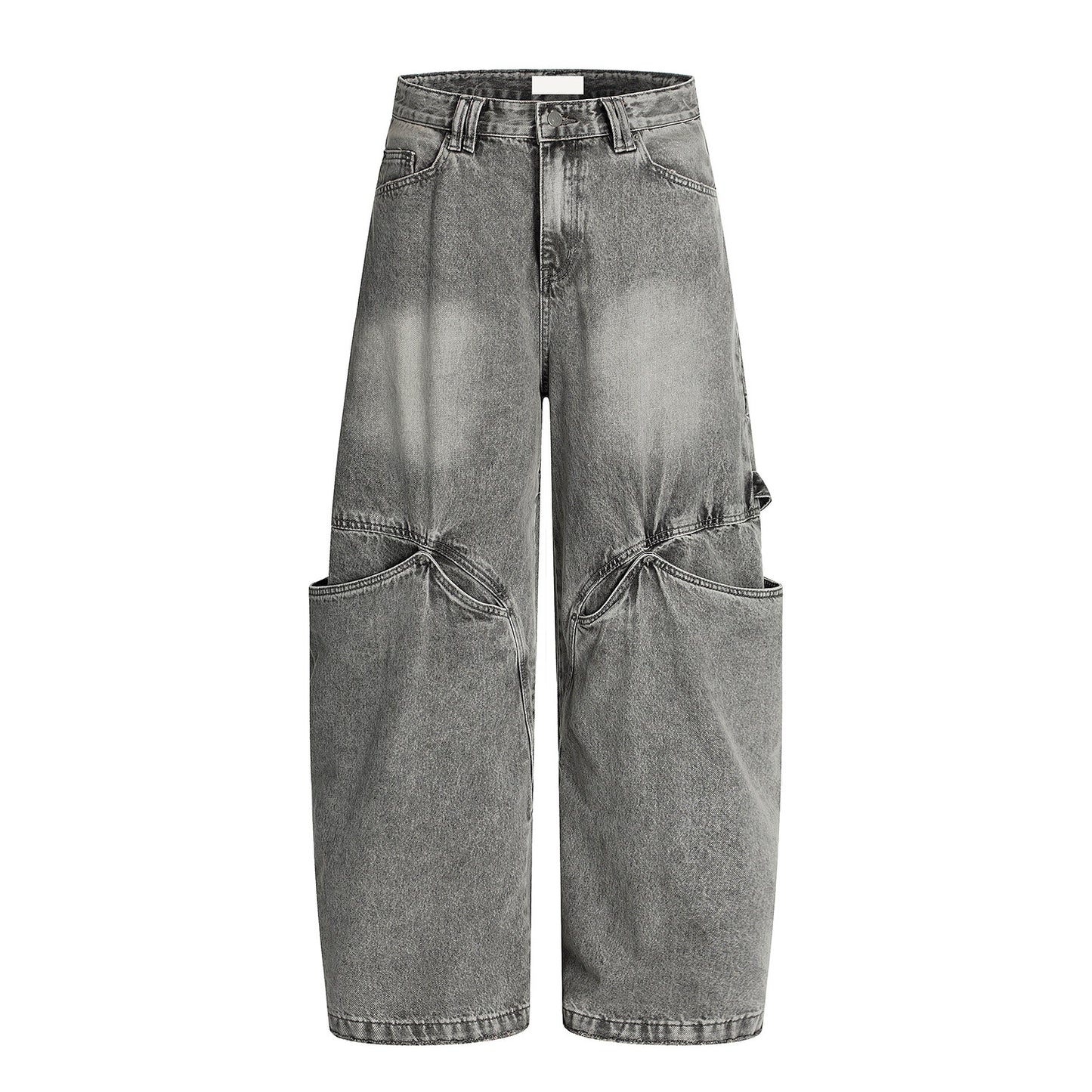 Washed Panel Cargo Pocket Wide Leg Denim Jeans NA9108