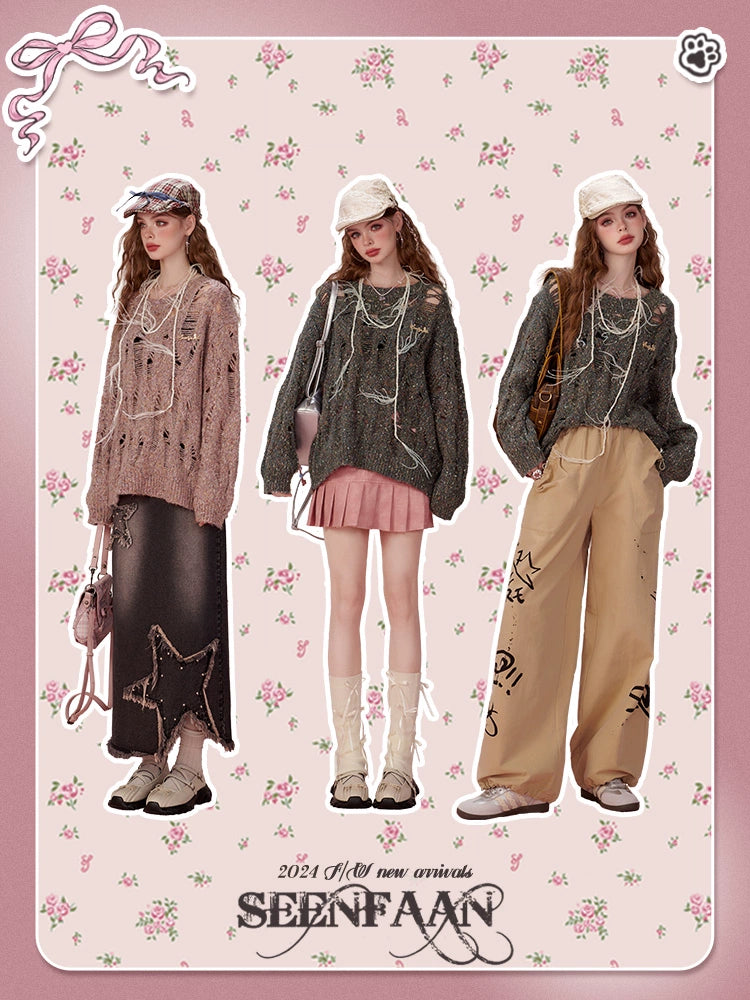 Damage Oversize Knit Sweater NA6842