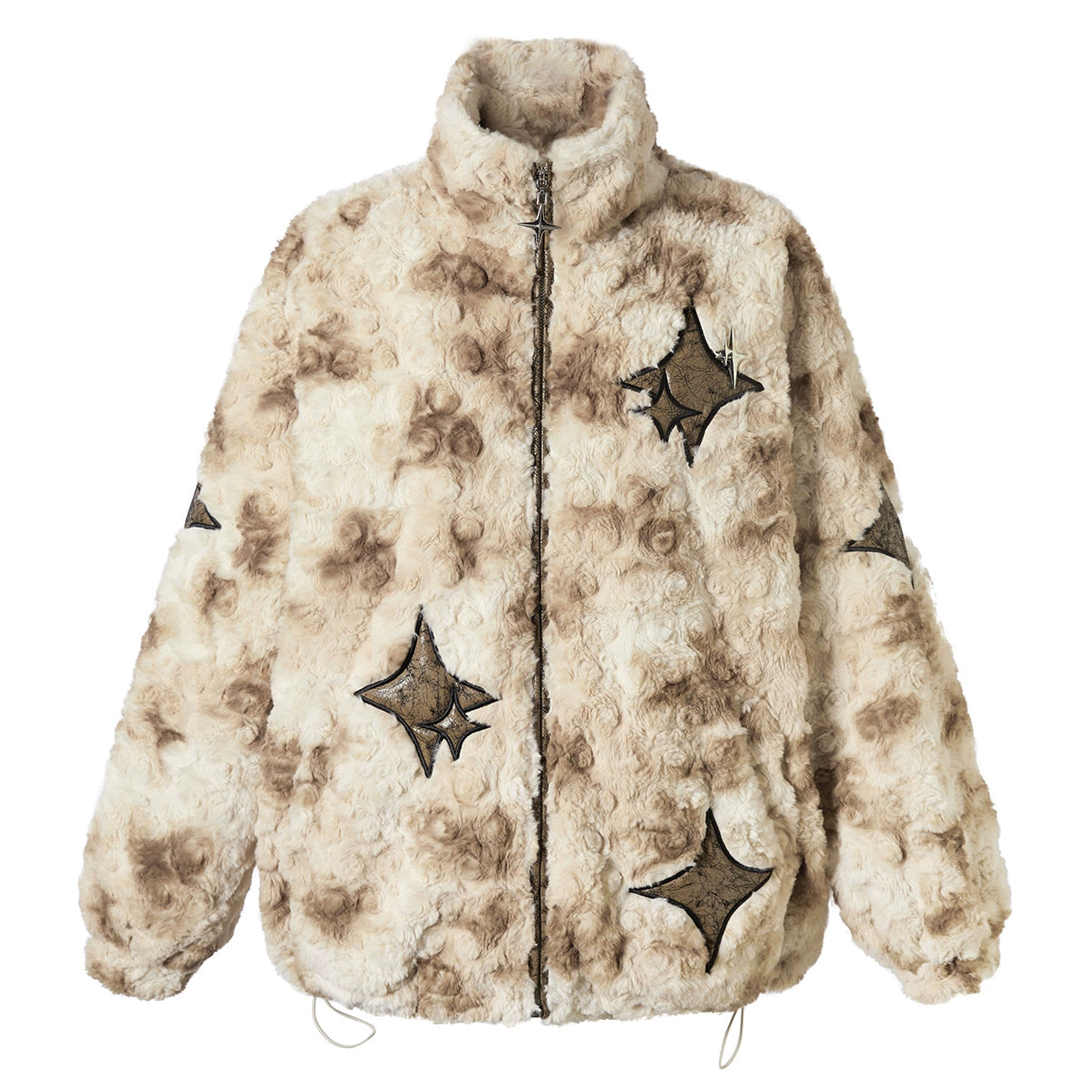 Fake Fur Embroidery Stand Neck Patchwork Jacket NA6902