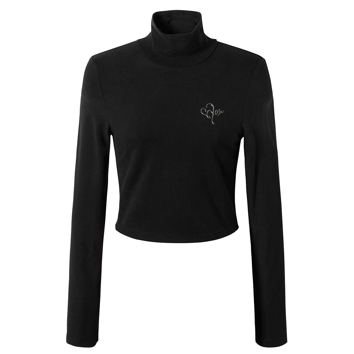 Embroidery Slim High-Neck Short Long Sleeve T-Shirt NA6899