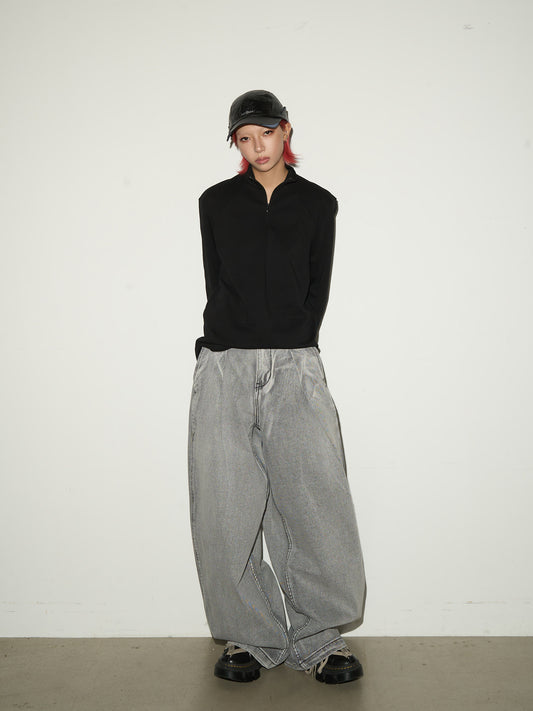 High Waist Pleats Washed Wide Leg Denim Jeans NA9078