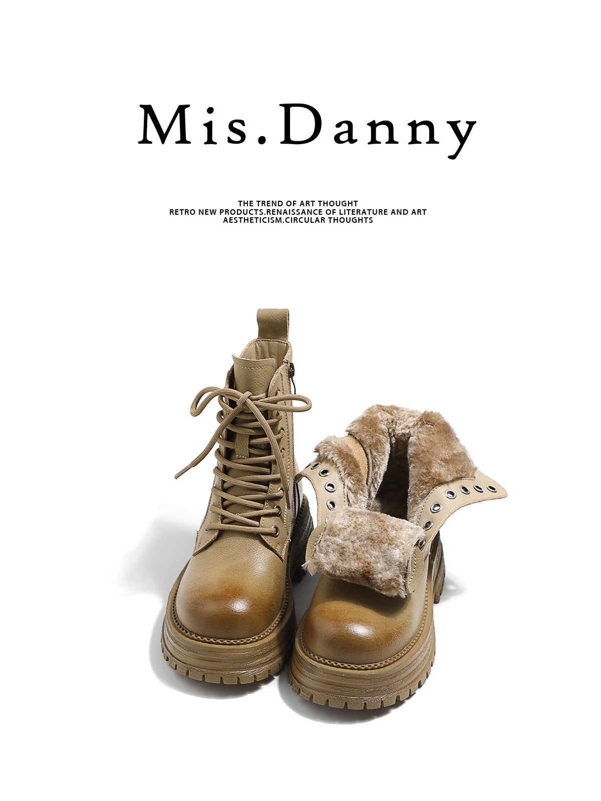 Fake Fur Lined Lace-Up Combat Boots NA8645