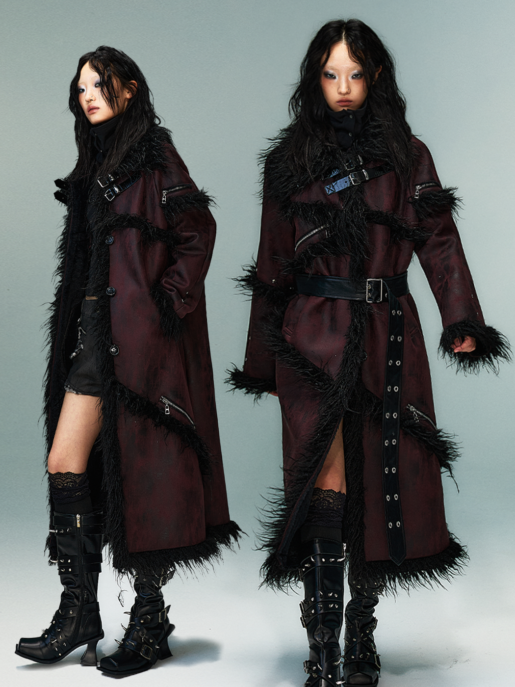 Punk Suede Fake Fur Long Shearling Coat NA8143