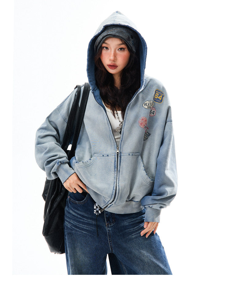 Washed Oversize Zip-Up Hoodie NA9422