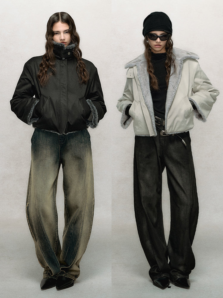 Reversible Short Fake Fur Zipper Jacket NA8076