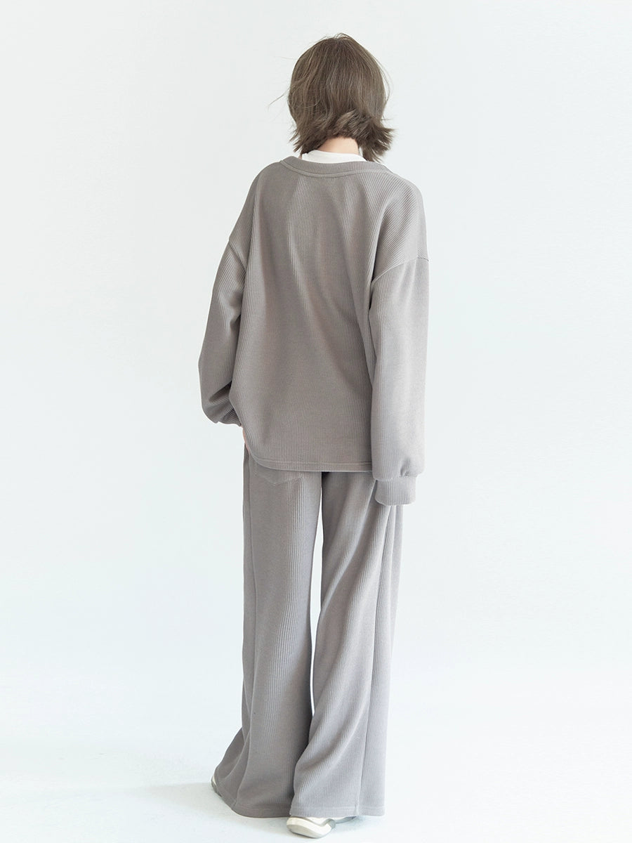 Casual Sporty Big V-Neck Top & Wide Leg Pants Setup NA2721