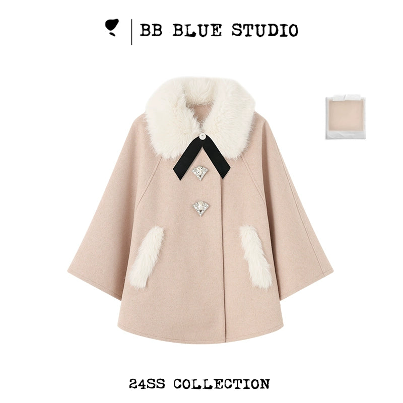 Fake Fur Collar Cape NA7535