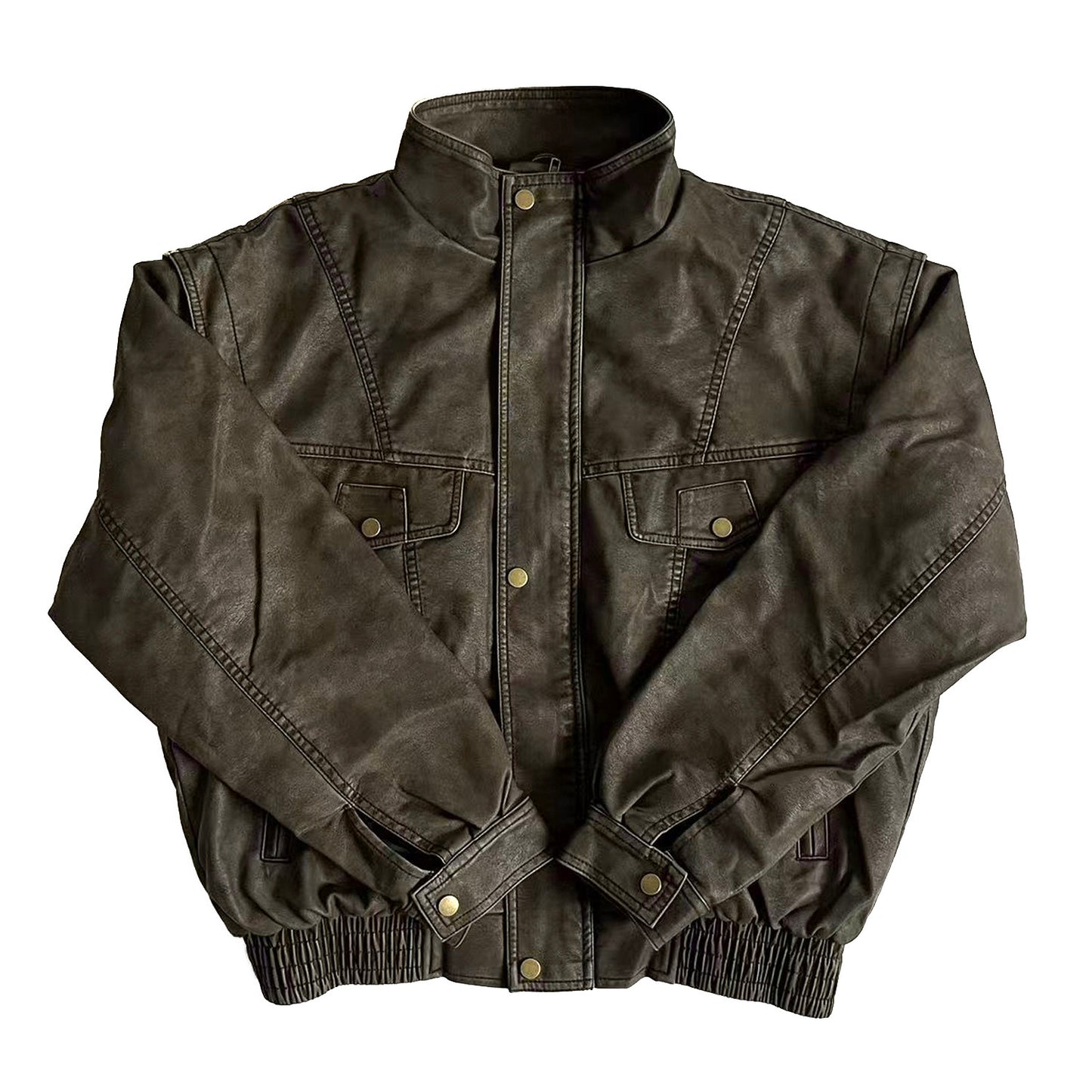 PU Leather Stand Collar Oversize Jacket NA9179