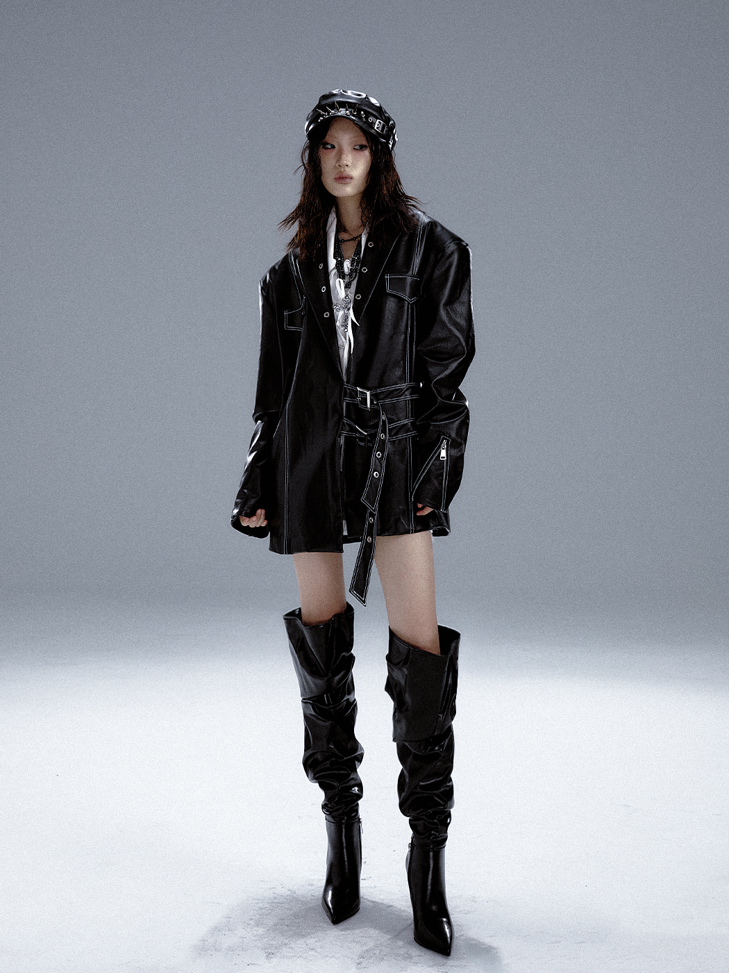 Metal Accents Heavy PU Leather Jacket NA8115