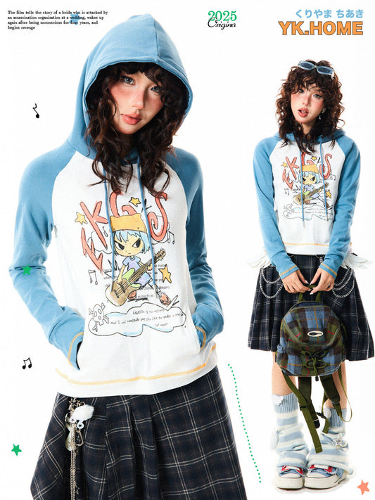 Illustration Print Raglan Sleeve Oversize Hoodie NA9385