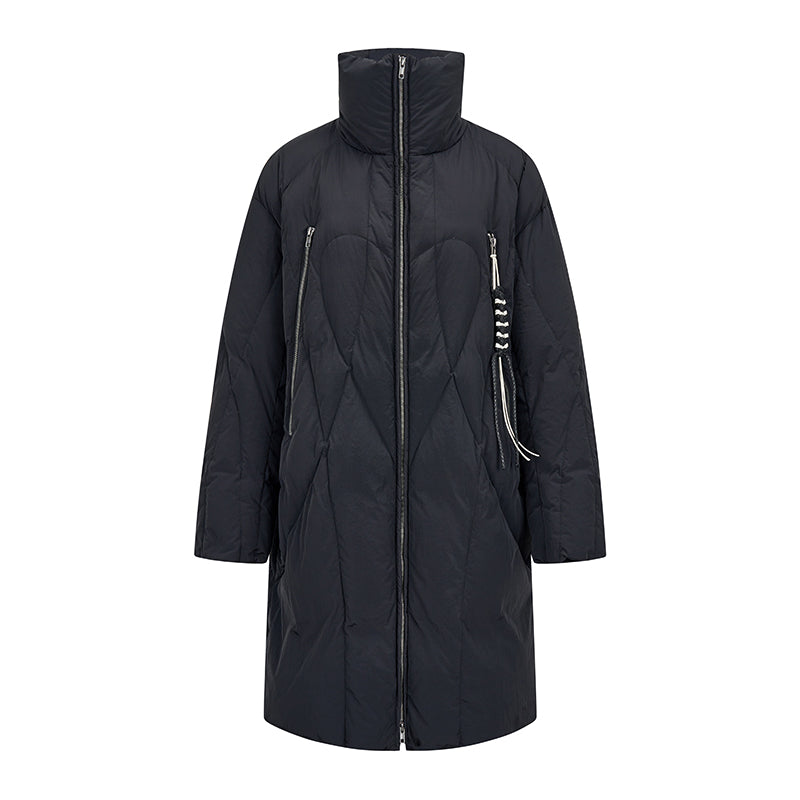 Handmade Knot High-Neck White Duck Down Coat NA8039