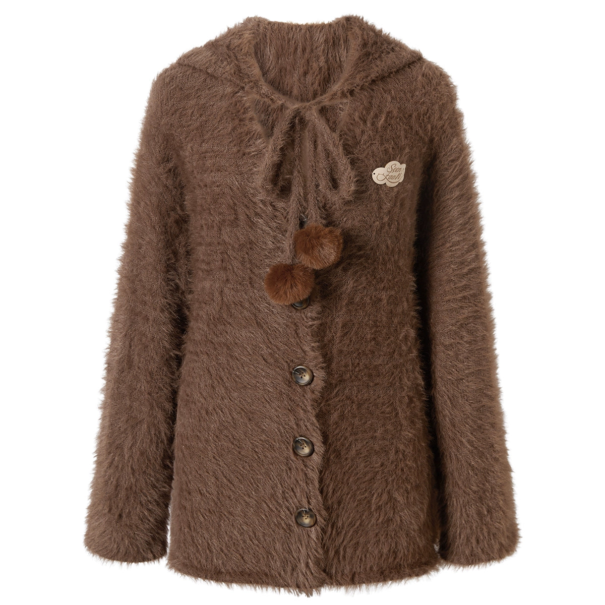 Detachable Hood Fake Fur Mid-Length Knit Cardigan NA6861