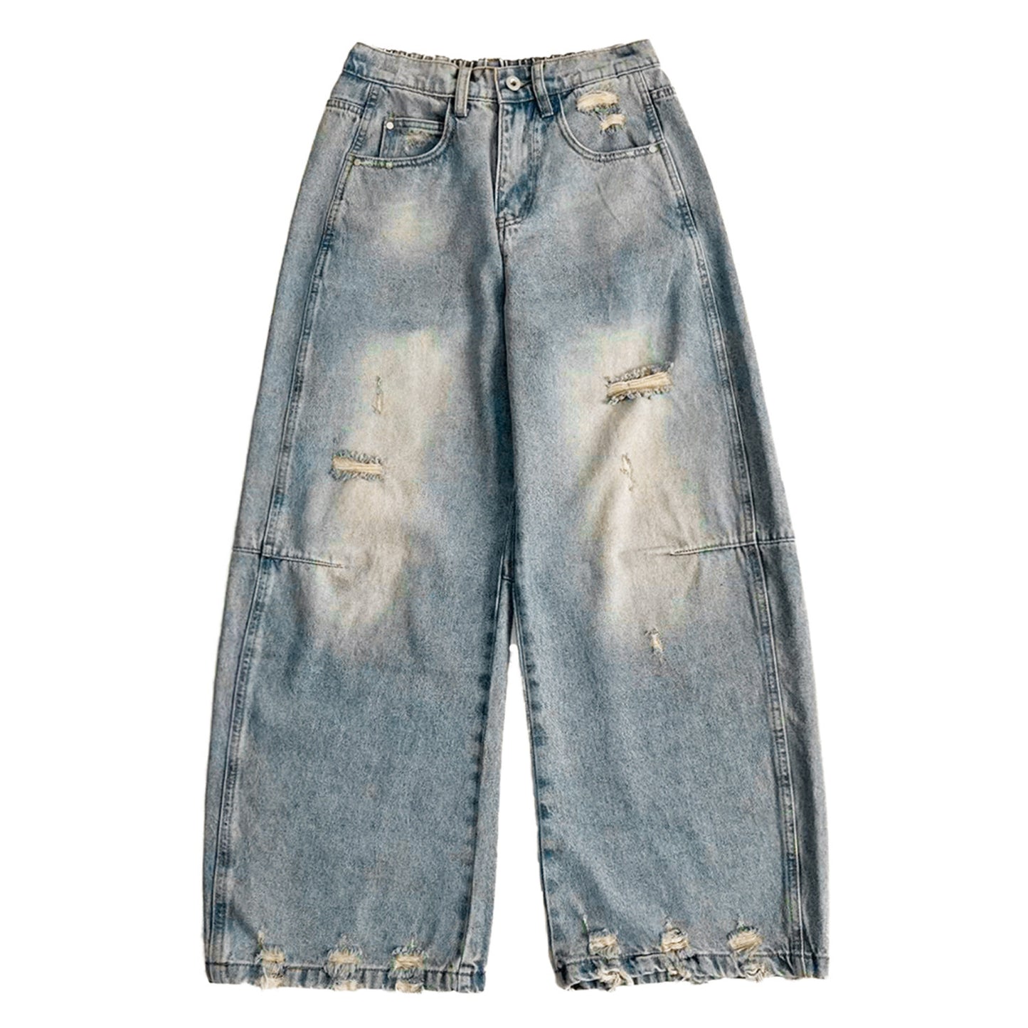 Ripped Damage Denim Jacket &Wide Leg Denim Jeans Setup NA9156