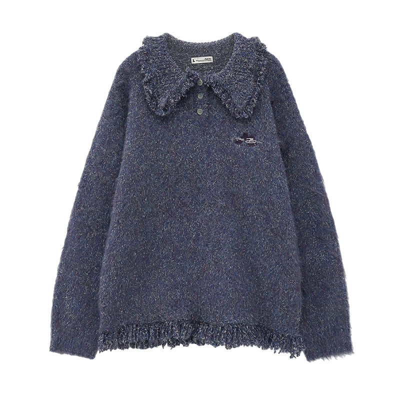 Tassel Mixed Thread Polo Button Polo Knit Sweater NA5745