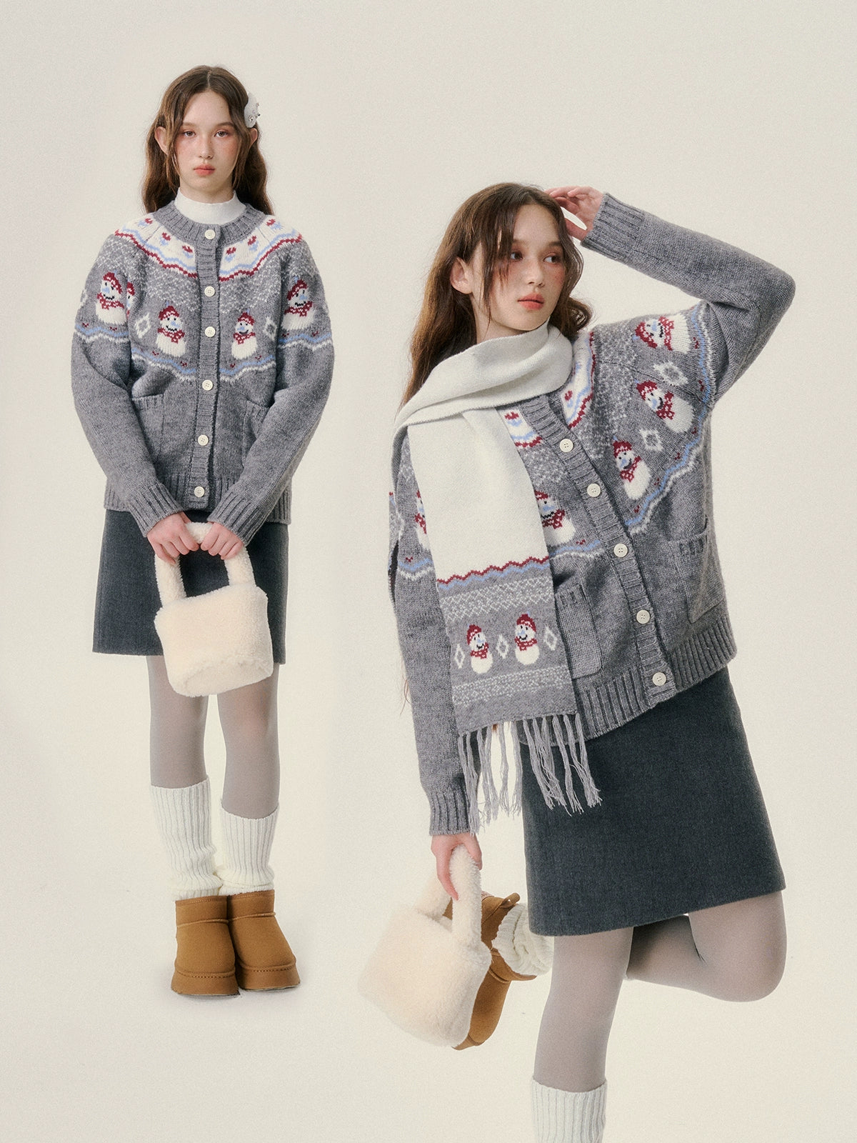 Snowman Party Knit Cardigan & Scarf Setup NA7015