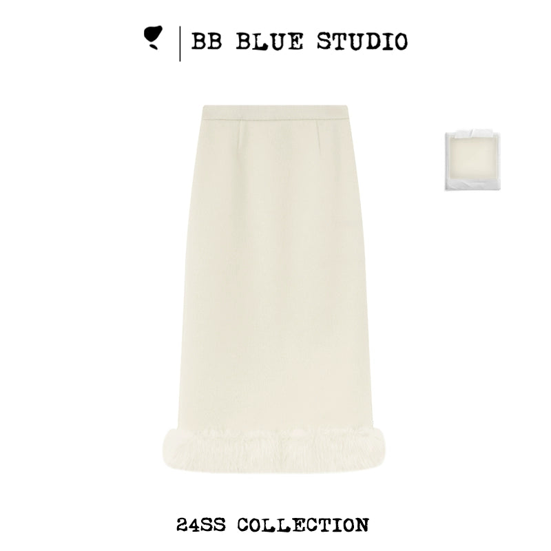 Fox Fur Trim Waist-Defining Jacket & Long Skirt Setup NA7435