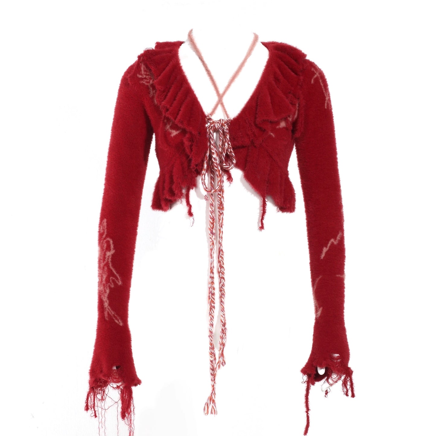 Graffiti Design Fake Mink Fur Knit Cardigan NA7378