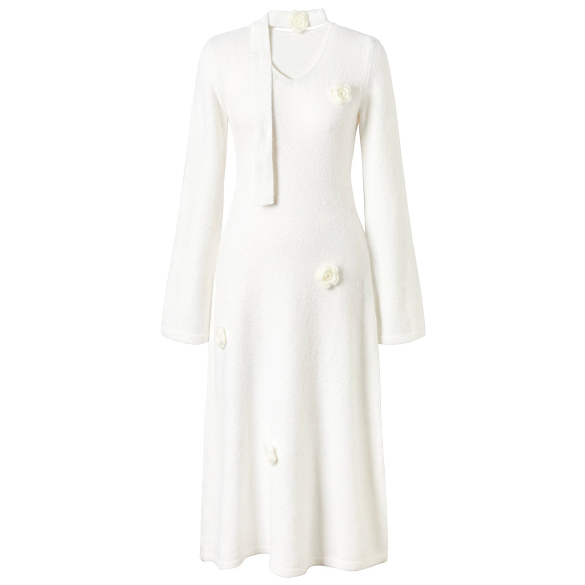 Flower Design Long Sleeve Knit Dress NA6943