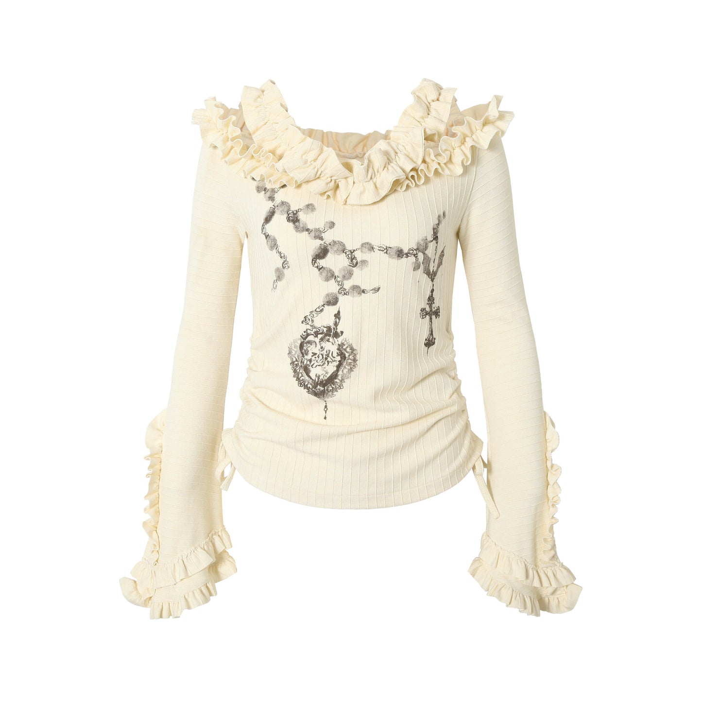 Ruffle Print Flare Sleeve Long Sleeve T-Shirt NA8983