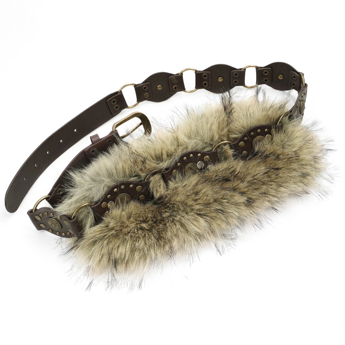 PU Leather Studs Fur Decor Metal Buckle Belt NA8589
