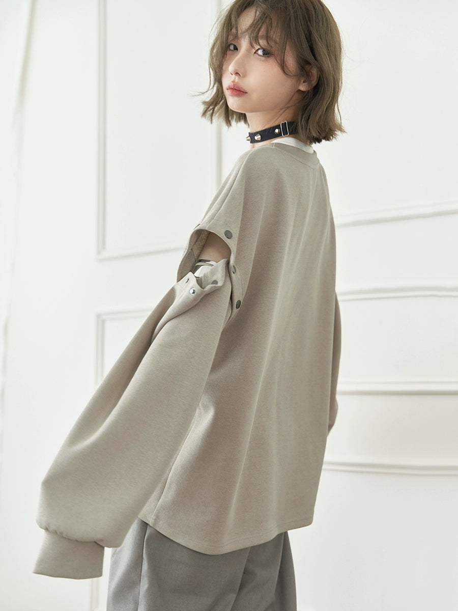 Detachable Sleeve Oversize Long-Sleeve Top NA2720