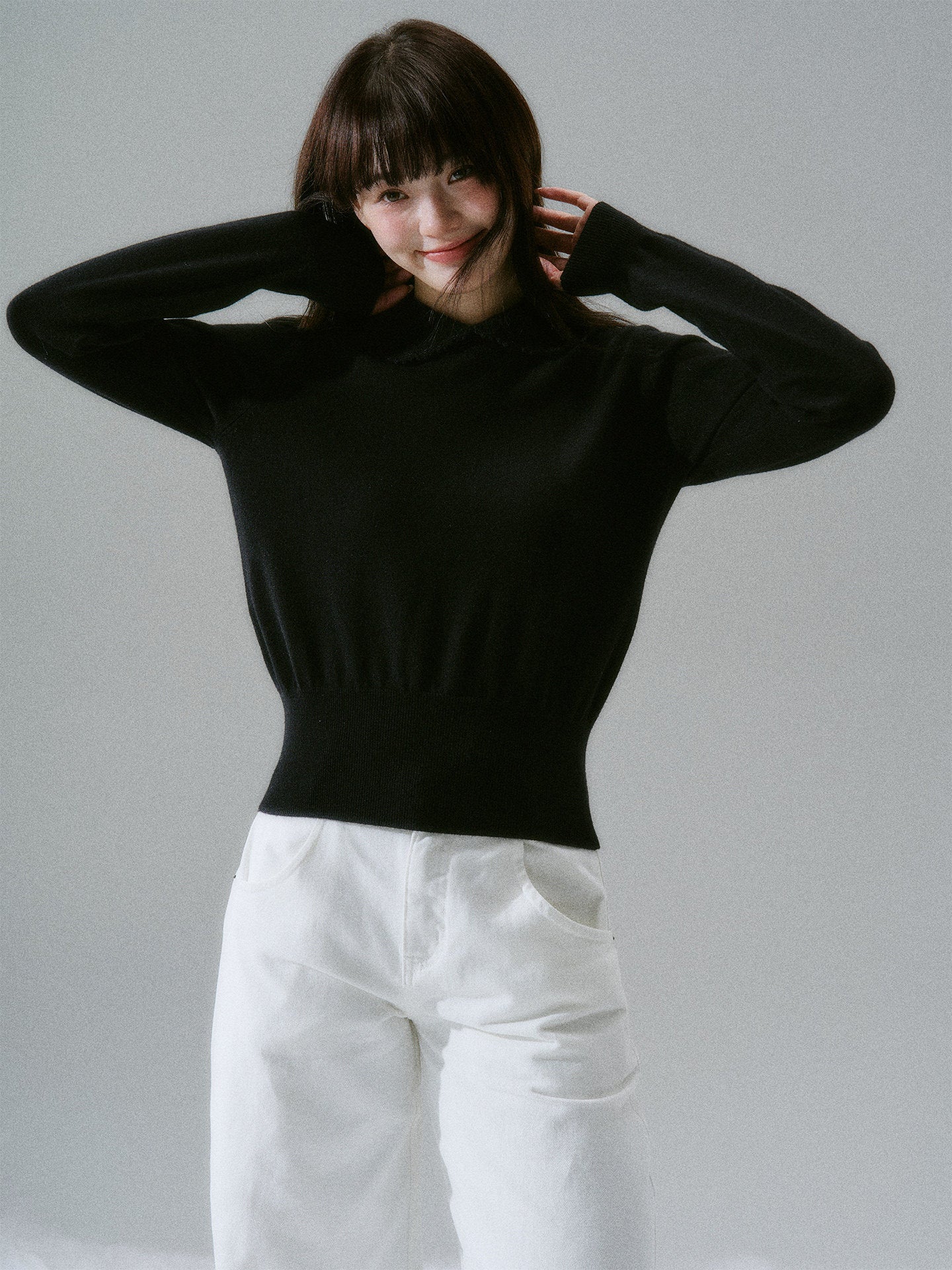 Handmade Crochet Crew Neck Slimming Polo Knit Sweater NA8785