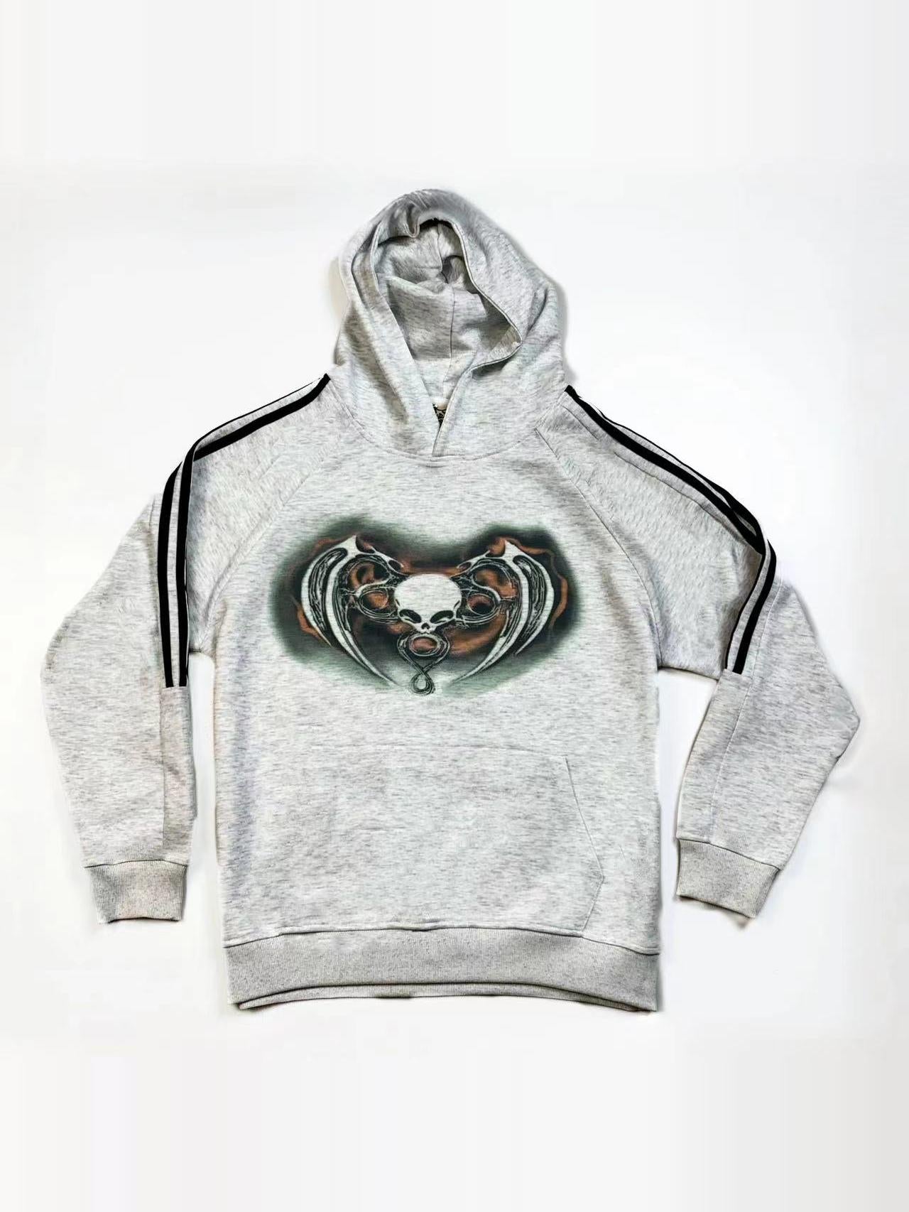 Side Stripe Skull Print Pullover Hoodie NA7654