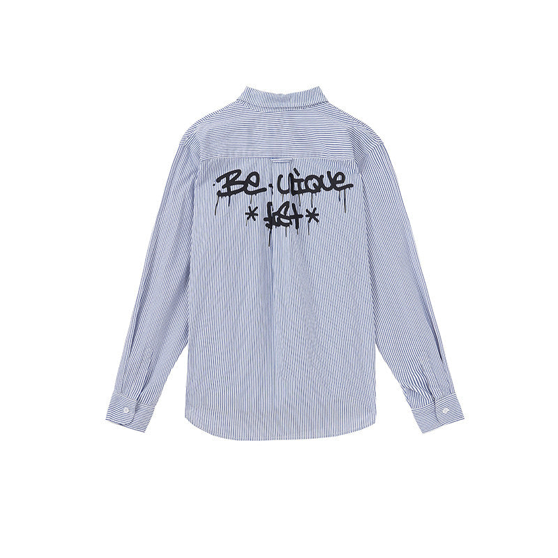 Blue White Stripe Oversize College Long Sleeve Shirt NA8879