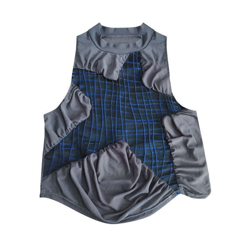 Mesh Pleats Patchwork Cropped Tank Top NA7733