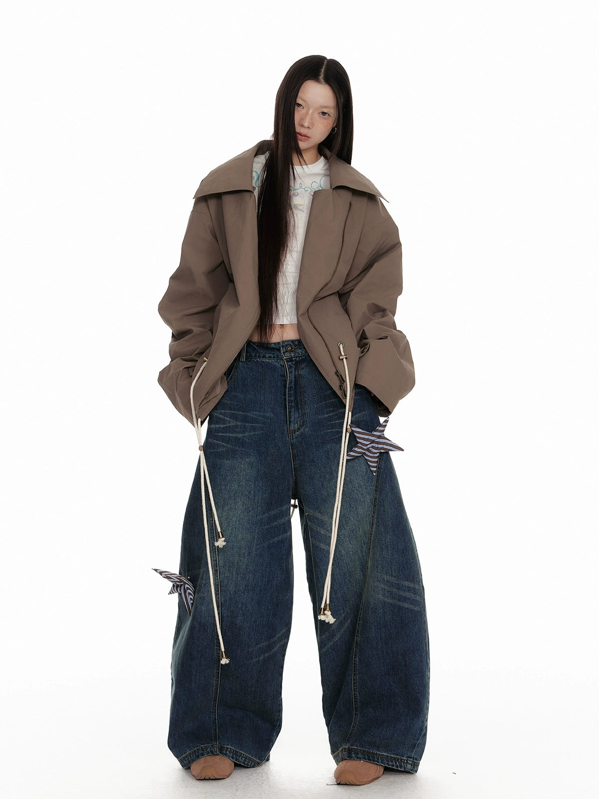 Star Patch Washed Wide-Leg Denim Jeans NA7103