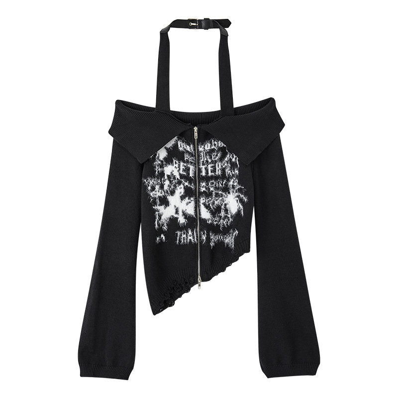 Off-Shoulder Halter Slim Knit Sweater NA8921