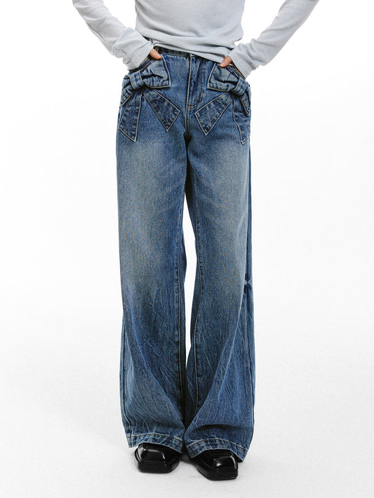 Bow Detail Wide-Leg Denim Jeans NA8842