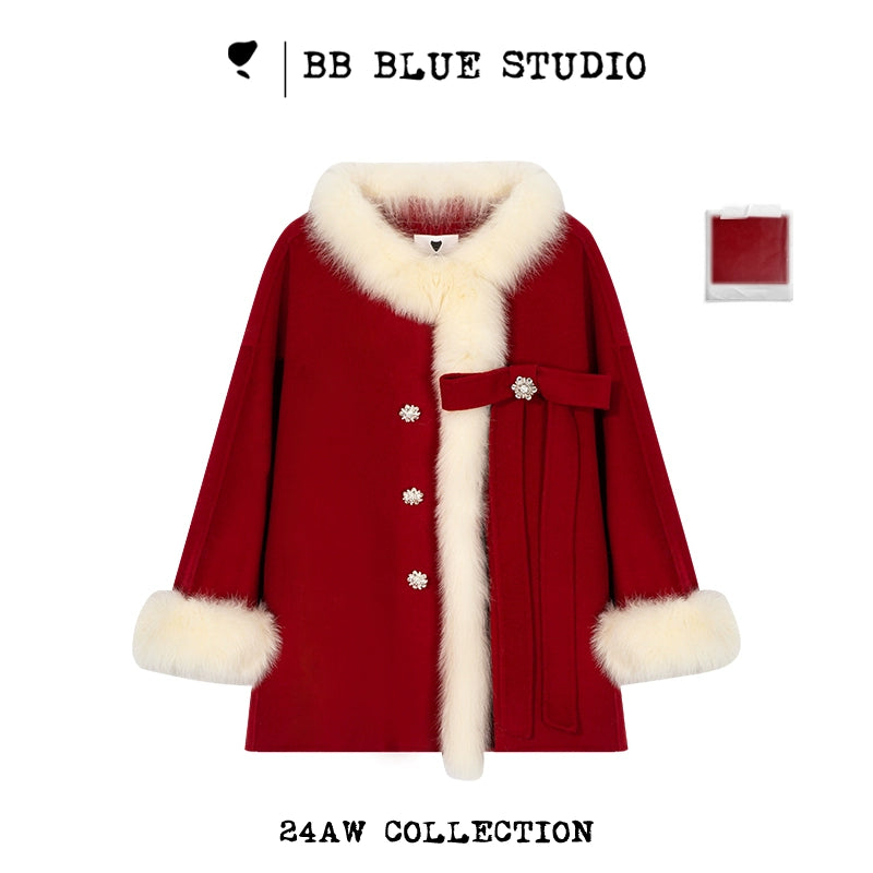 Fake Fur Jewels Wool Short Jacket NA7550