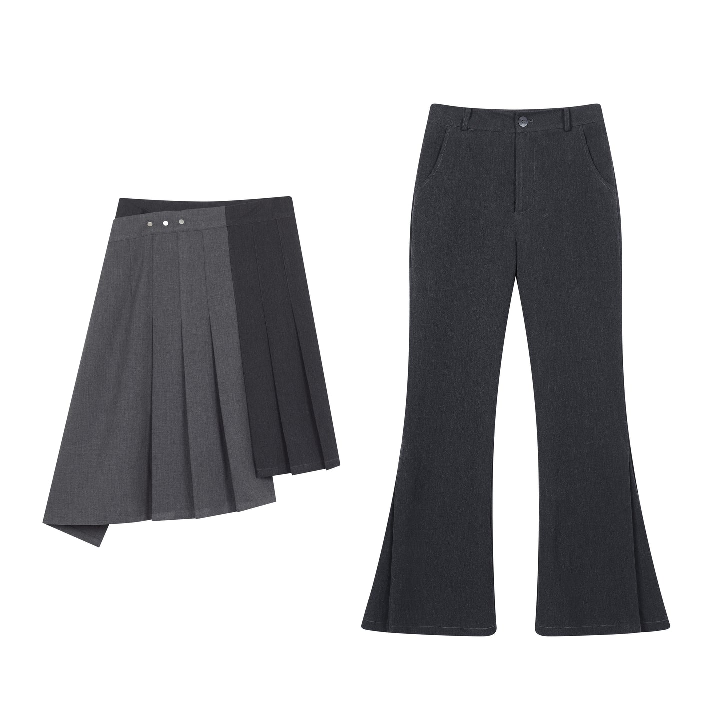 Asymmetrical Wrap Pleats Skirt & Flare Trousers NA8231