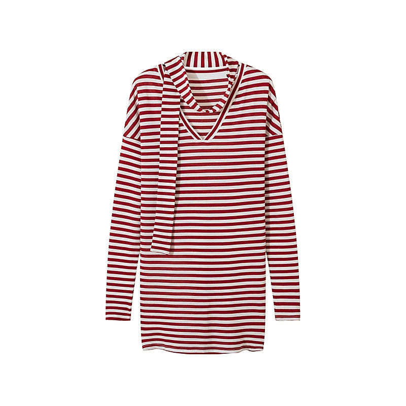 V-Neck Stripe Oversize Sun Protection Long Sleeve T-Shirt NA7307