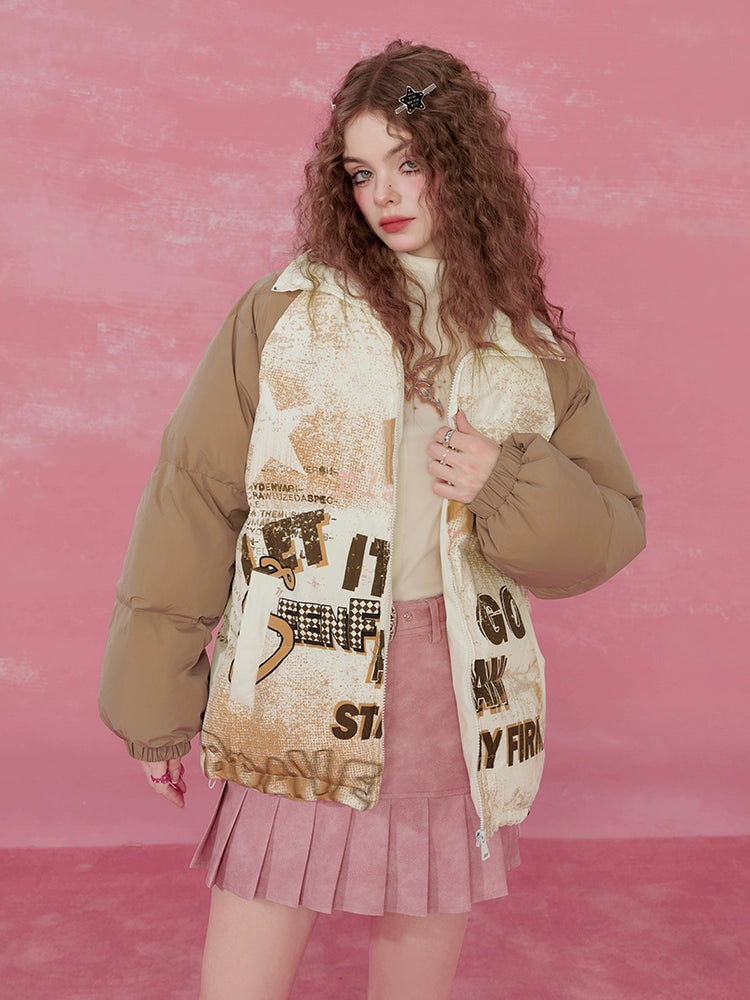 Graffiti Design Oversize White Duck Down Jacket NA6825