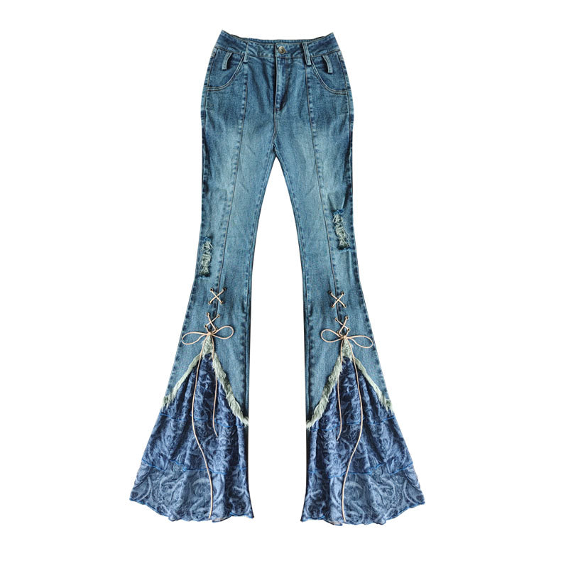 Patchwork Strap Detail Denim Pants NA7728