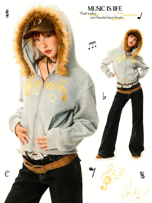 Fur-Trim Hood Zip-Up Hoodie NA9393