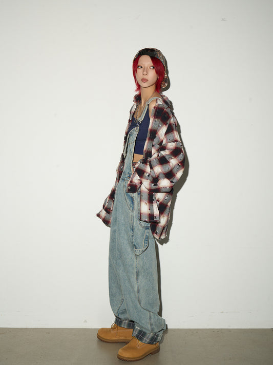 Washed Wide Leg Denim Overalls NA9079