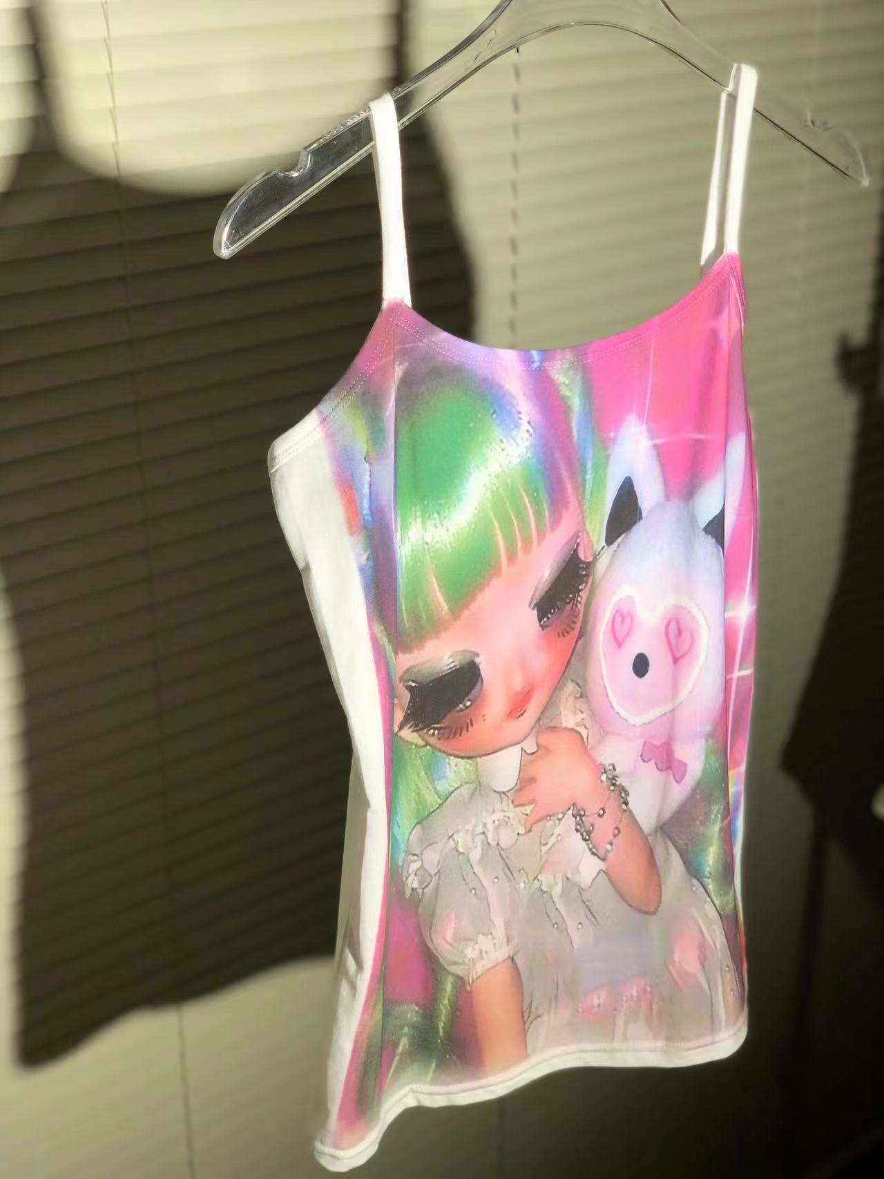 Rare Dreamcore Artist Original "Green Doll" Print Camisole NA7630