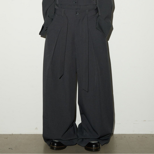 Button Front Long Sleeve Shirt & Pleats Wide Leg Trousers Setup NA9095