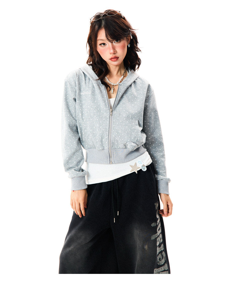 Polka Dot Zipper Hoodie NA9438