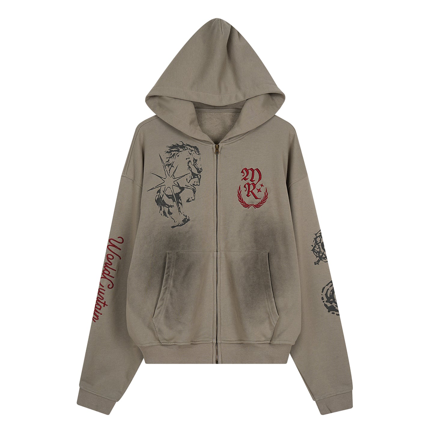 Embroidery Damage Zipper Hoodie NA9157