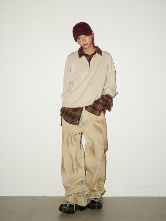 Tie-Dye Washed Damage Wide Leg Denim Jeans NA9041