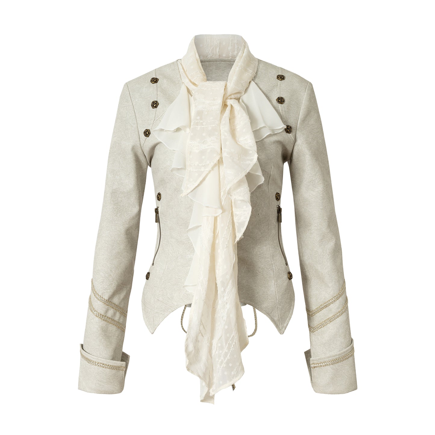 Ruffle Tie-Neck Slim Fit Long Sleeve Shirt NA9002